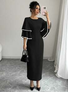 Selianne Đầm midi tay bèo nhún eo cho nữ - màu đen - Xem 1