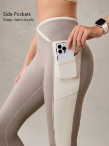OutZeal Leggings vita alta con tasche laterali, effetto controllo addome, blocchi di colore, adatti per uso casual quotidiano