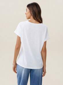 Chiquease Áo thun nữ mùa hè mới, kiểu dáng thoải mái, rộng rãi, cổ tròn, không tay, có túi ở gấu áo, in họa tiết hoa nhiều màu sắc, chất liệu cotton, thích hợp cho kỳ nghỉ. Áo thun trắng cơ bản, áo công sở, áo dành cho giáo viên. - trắng - Xem 3