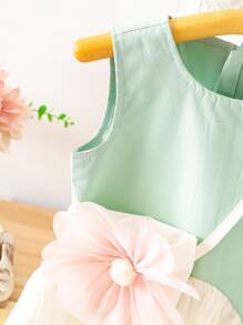 Abito da principessa per bambine con motivo a coda di sirena, patchwork e volant, con pochette, alla moda per bebè - Menta Verde - Visualizzare 3
