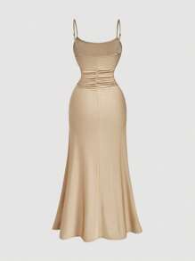 SHEIN MOD 大码香槟色两件套女士开衫中长连衣裙 - 香檳色 - 查看 8