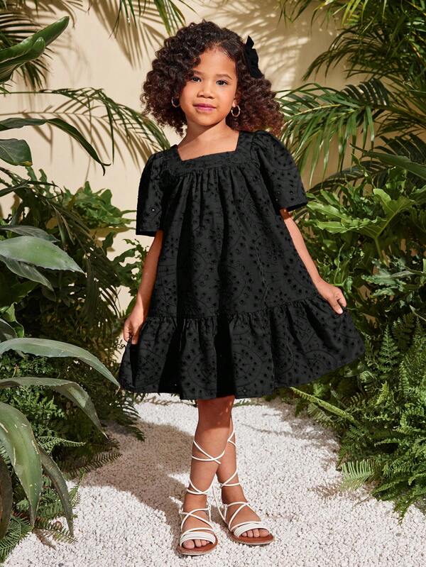 SHEIN Young Girl Vacation Fashionable Woven Solid Color Square Neck Fitted Casual Dress