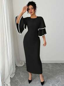 Selianne Đầm midi tay bèo nhún eo cho nữ - màu đen - Xem 4