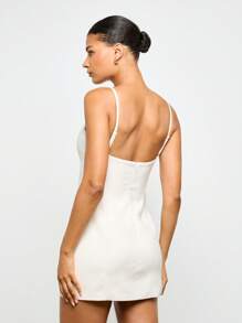 AiiRZ 修身迷你连衣裙 高领 无袖 露背 婚礼招待会 新娘送礼会 周年纪念日 晚宴派对 - 白色 - 查看 2