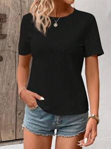 EMERY ROSE Camisetas casuales de mujer de unicolor con cuello redondo y manga corta