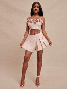 SHEIN Unity Top Camisol Flower Rose Detail Sleeveless Linen Casual Everyday Going Out Vacation Summer Music Festival Thanksgiving Christmas NYE New Years Eve Outfits For Women - Pink - View 3