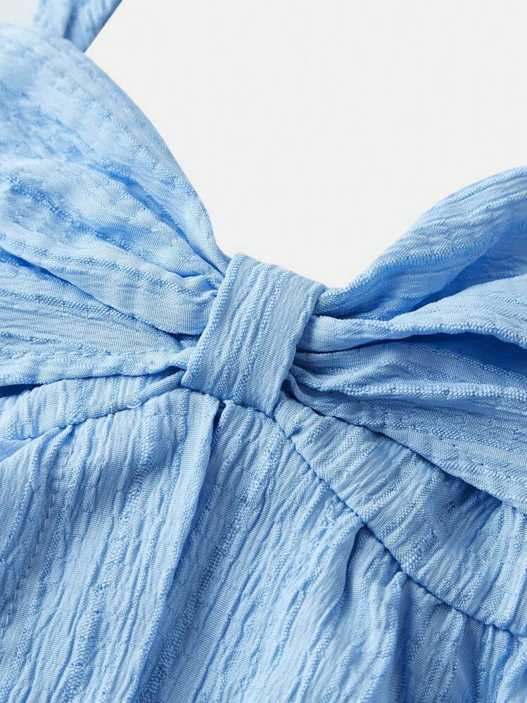 SHEIN Girlism Top sin espalda con volantes minimalista y cómodo para niñas preadolescentes - Azul - Añade 3