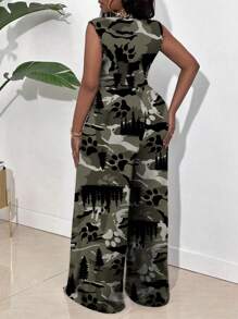 Maweii Plus Size Women Casual Loose Personalized Camouflage Sleeveless Jumpsuits