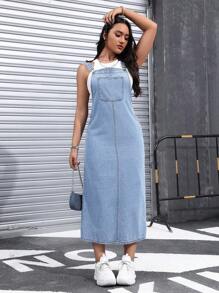 Women's Casual Washed Denim Jumpsuit Dress