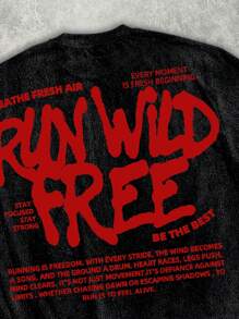 Manfinity Roghcode Men's Street Full Print Loose Fit Cropped Round Neck T-Shirt, Summer - Black - View 2