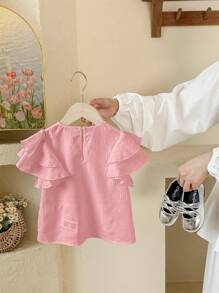 SHEIN LMoss Kids Camicetta casual avvitata in tinta unita con collo rotondo, da ragazza
