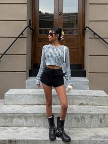 SHEIN EZwear Short en jean décontracté, ample et polyvalent pour femmes avec cordon de serrage à la taille et ourlet à volants