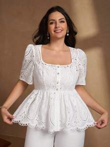 Chikora Blusa romántica elegante de encaje en la cintura para mujer de talla grande