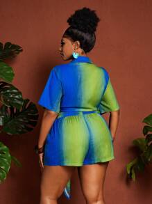 Maweii 2件套大码女式渐变色系带短款上衣和短裤