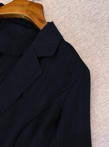 GlowEve CURVE 大码女式纯色翻领单扣长袖休闲西装外套 - 藏蓝色 - 查看 5