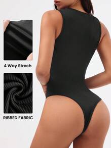 Slayform Slayform Women's Seamless Solid Color Sleeveless Stretchy Workout Jumpsuit - Black - View 2