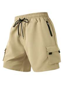 Manfinity Homme Plus Size Men's Casual Versatile Solid Color Cargo Shorts - Khaki - View 1