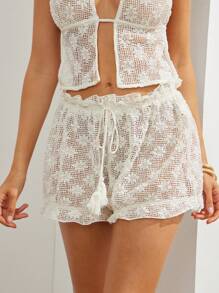 L'Amorae Short de cubierta de verano de ganchillo para mujer