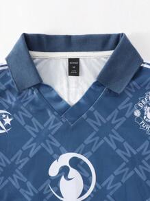 ROMWE MEN Street Life Men's Street Life Casual Sports Printed Short Sleeve V-Neck Polo Shirt
