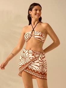 CAJUNI Pareo corto de estilo bohemio con estampado de conchas marinas para mujer, ideal para el verano, la playa y la natación en vacaciones, apto para Hawái