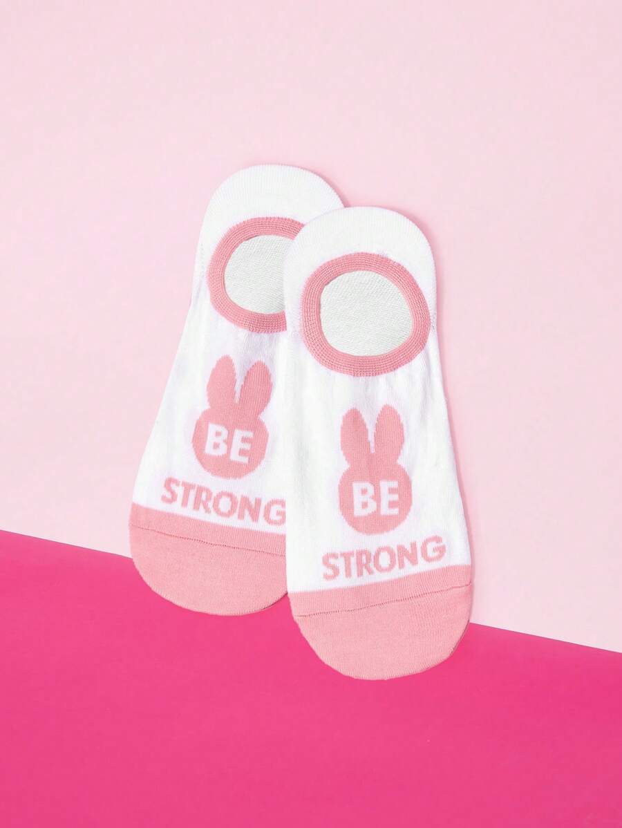 THE POWERPUFF GIRLS X SHEIN 1 Pasang Kaos Kaki Pendek Wanita Motif Bunga yang Modis dan Lucu - Berwarna merah muda - View 1