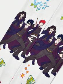 HARRY POTTER X SHEIN 1 par de mangas de sol de seda de hielo blanca con gráficos de personajes de dibujos animados y lemas - Multicolor - Ver 2