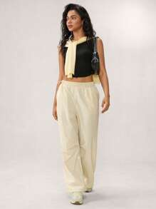 Hanevo Women's Apricot Buckle Pleated Leg Loose Casual Pants Fall Cloth For Women - Apricot - View 5