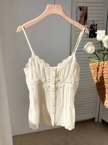 SHEIN Tall CURVE Top de camiseta ajustada con parches de encaje de unicolor de talla grande para el Día de San Valentín - Albaricoque - Ver 6