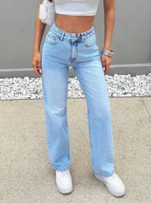 EURMUSE HIGH RISE STRAIGHT CUT LIGHT BLUE JEAN TALL Women S Clothes Woman S Summer Clothes Women S Bottoms Women Summer Sets - Light Wash - View 3