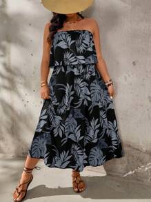 SHEIN Holidaya Robe à volants à imprimé floral pour femmes grandes tailles, style vacances - Gris - Voir 5