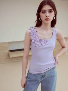MOTF STUDIO FLOWER APPLIQUES TANK TOP - Purple - View 3