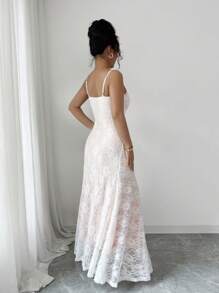 Rafferiza Women's Floral Lace Elegant Long Dress, Spaghetti Strap, Summer - Multicolor - View 2