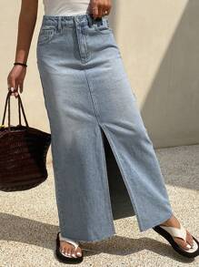 Livesso Summer New Music Festival Loose Casual Beach Vacation Style Women Skirt Jeans Skirt - Light Wash - View 3