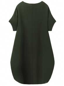 EMERY ROSE Plus Size Women Crew Neck Short Sleeve Casual Comfortable Elegant Mini Dress, Suitable For Daily Commute - Army Green - View 2