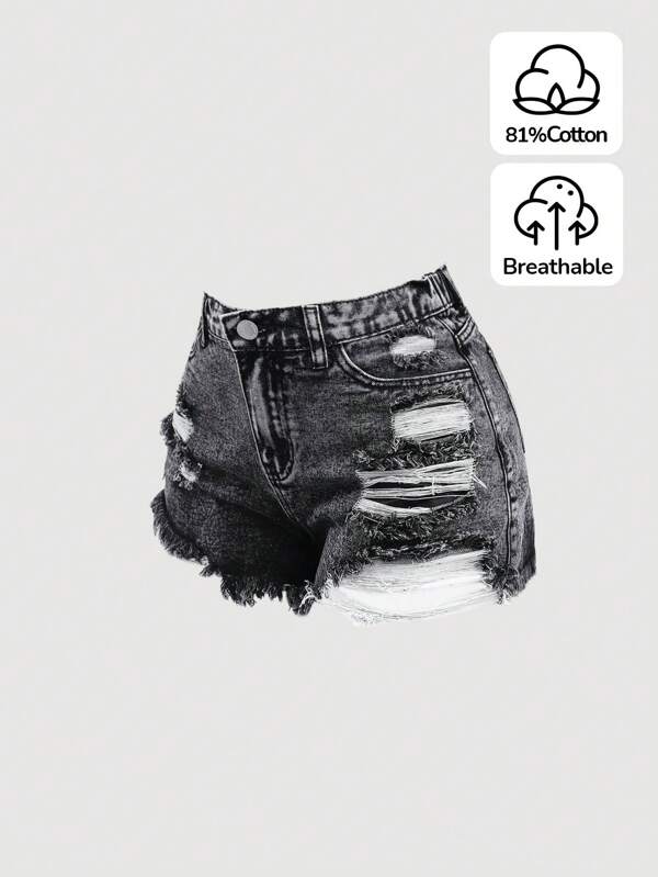 SHEIN Pantaloncini di jeans da ragazza adolescente, stile Y2K primavera-estate, lavaggio chiaro, vita bassa, orlo grezzo strappato, pantaloncini estivi da spiaggia boho, vacanze, festival estivi casual, outfit da rave e streetwear, outfit estivi da ragazza per brunch, laurea