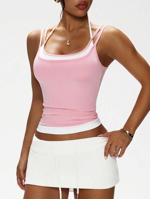 Easify SHEIN Sport Women's Pleated Fitted Sports Yoga Tank Top