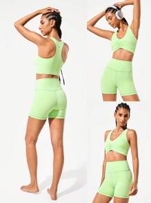 GLOWMODE FeatherFit™ Ruched Racerback Sports Bra - Green - View 8