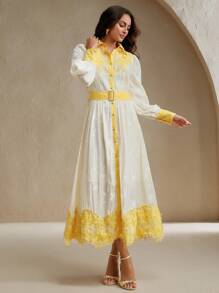 Anewsta Robe patchwork en dentelle jaune citron fraîche pour femmes - Jaune citron - Voir 5