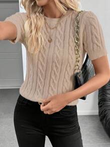 EMERY ROSE Designer Twist Rope Detail Round Neck Knit Top, Fashionable European & American Style, Autumn/Winter - Baby Pink - View 8