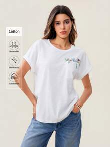 Chiquease Áo thun nữ mùa hè mới, kiểu dáng thoải mái, rộng rãi, cổ tròn, không tay, có túi ở gấu áo, in họa tiết hoa nhiều màu sắc, chất liệu cotton, thích hợp cho kỳ nghỉ. Áo thun trắng cơ bản, áo công sở, áo dành cho giáo viên. - trắng - Xem 5