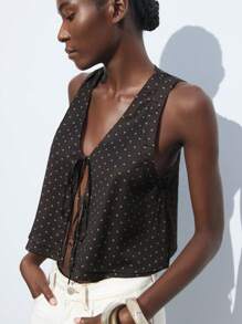 Maija Women's All-Over Print V-Neck Knotted Front Casual Versatile Tank Top, Summer - Brown - View 5