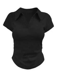 INAWLY Women's Casual Solid Color Short Sleeve T-Shirt Top - White - View 4