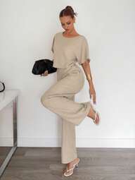 Siren Gaze 2pcs/Set Women Solid Color Pleated Shirt And Pants Casual Suit,Business Casual Woman,Work Clothes Women,Teacher Outfits For Women, 2 Pieces Lounge Sets Woman,Casual Two Pieces Set