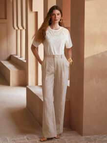 MOTF PREMIUM FAUX PEARL DETAIL EMBROIDERY T-SHIRT - White - View 5