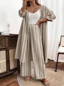 EMERY ROSE Plus-Size Ladies' Woven Leisure Vacation Summer Two Pieces Set - Apricot - View 3
