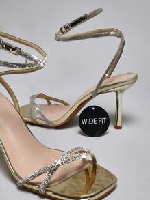 SHUZIA Women's Wide-Fit Fashion Comfortable Ankle Straps Heeled Dress Shoes, Gold Color - Gold - View 4