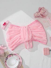 PetitDoll Bragas de mujer con estilo Lolita, de color rosa, con lazo, malla, fruncido y volantes, de corte ceñido y estilo coqueto y lindo