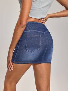 Flexra Women's Ombre Crossover Waist Fitted Casual Denim Mini Skirt, Summer - Blue - View 2