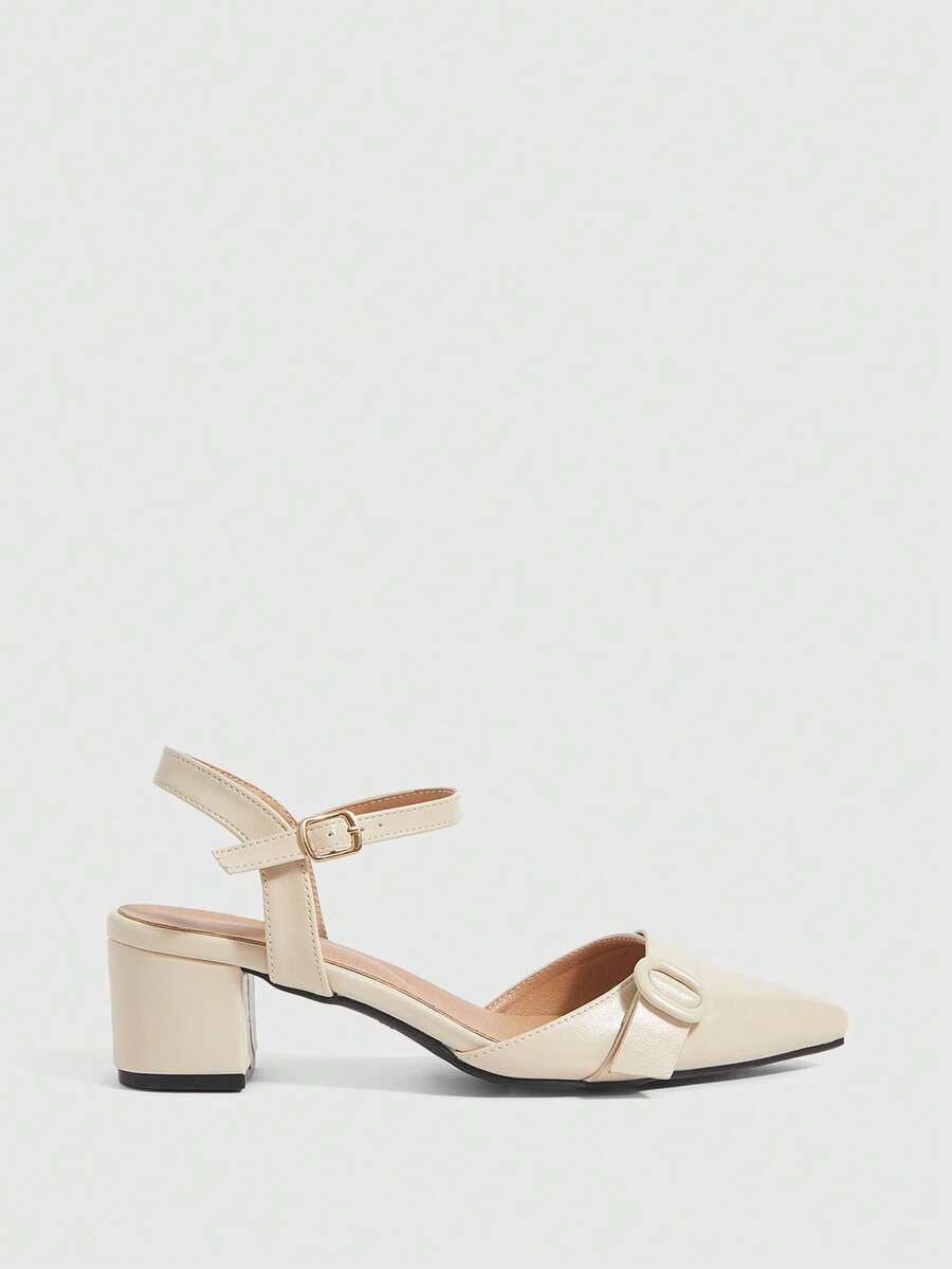 Sleekvia Women's Pointed Toe Adjustable Buckle Fashion High Heel Pumps - Apricot - View 1