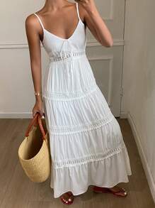 Livesso Women's Tie Up Spaghetti Strap Dress, Sweet Bohemian Style For Vacation, Summer,Casual Women Dresses,Back To School Clothes - White - View 3